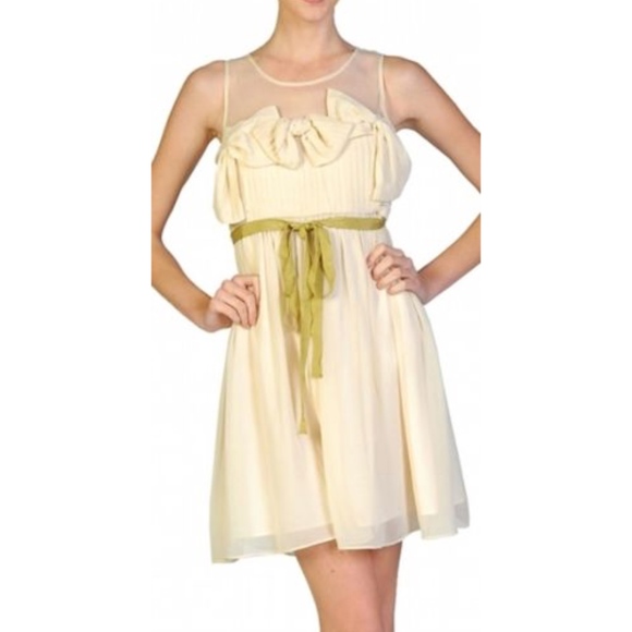 ModCloth RYU Cream Dress w/ mesh neckline & bows - Picture 2 of 6